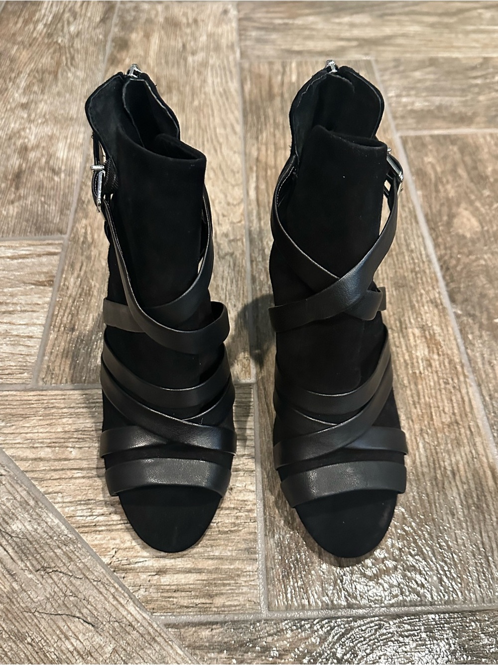 Vince Camuto Black Strappy Open-Toe Heels